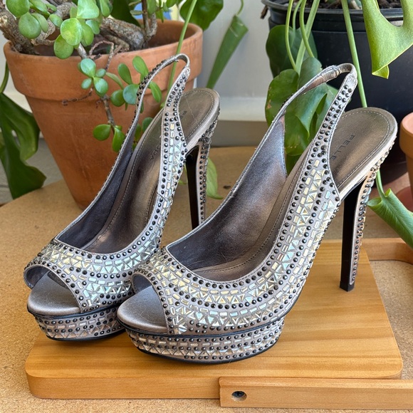Silver Studded Women's Heels - Picture 2 of 5